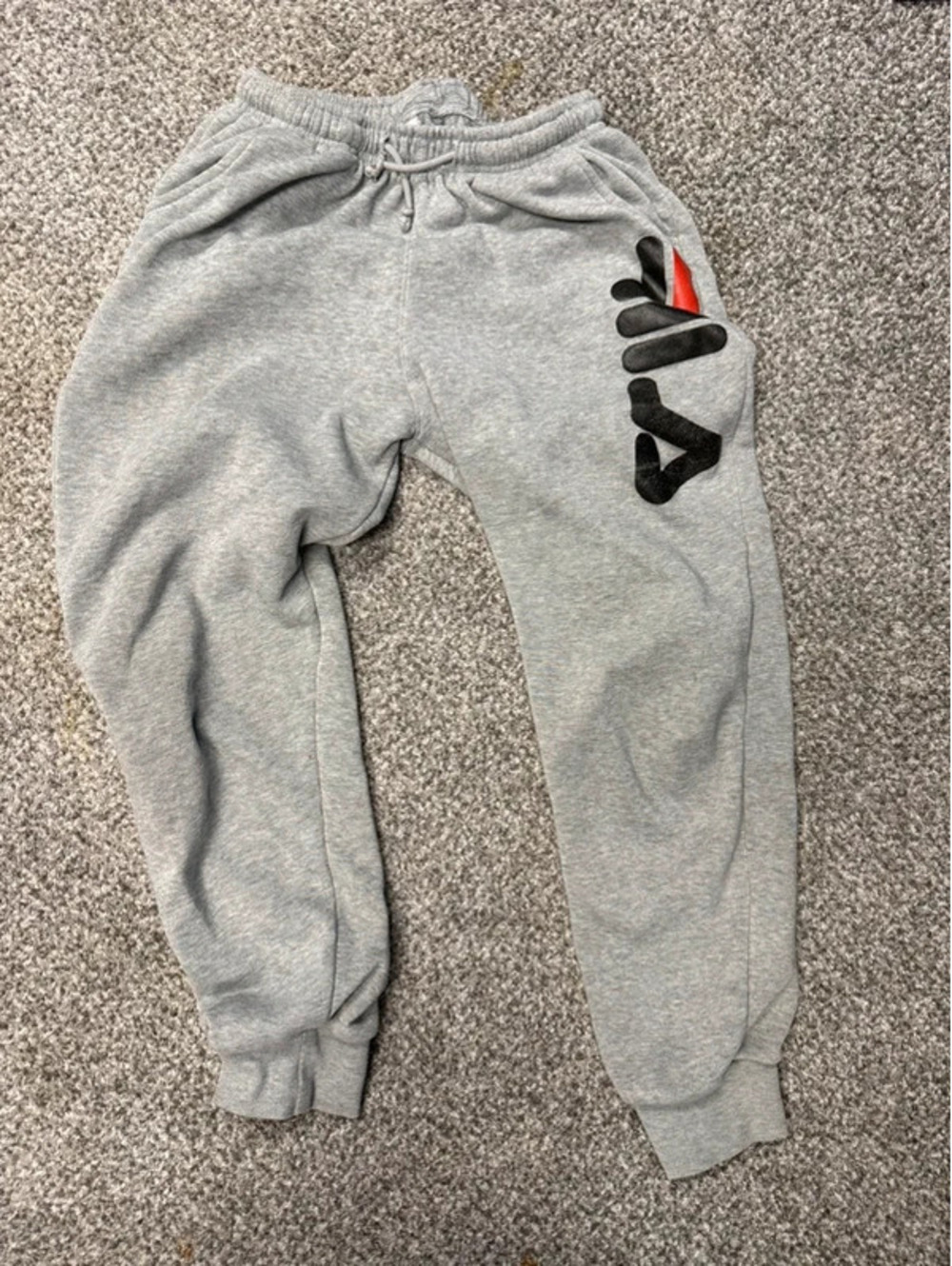 Fila Grey Heather Big Vertical Logo Fleece Jogger Sweatpants - Size Large